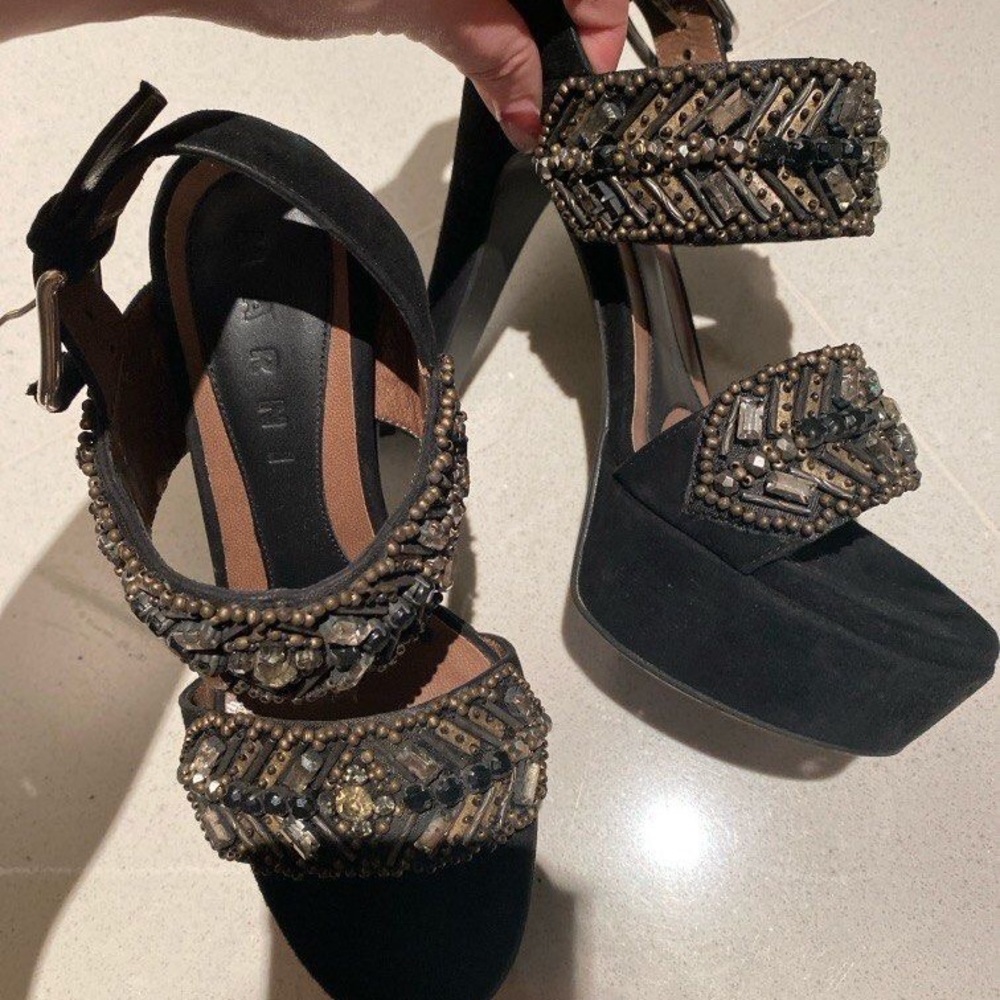 Elegant Black Beaded Women's Heels